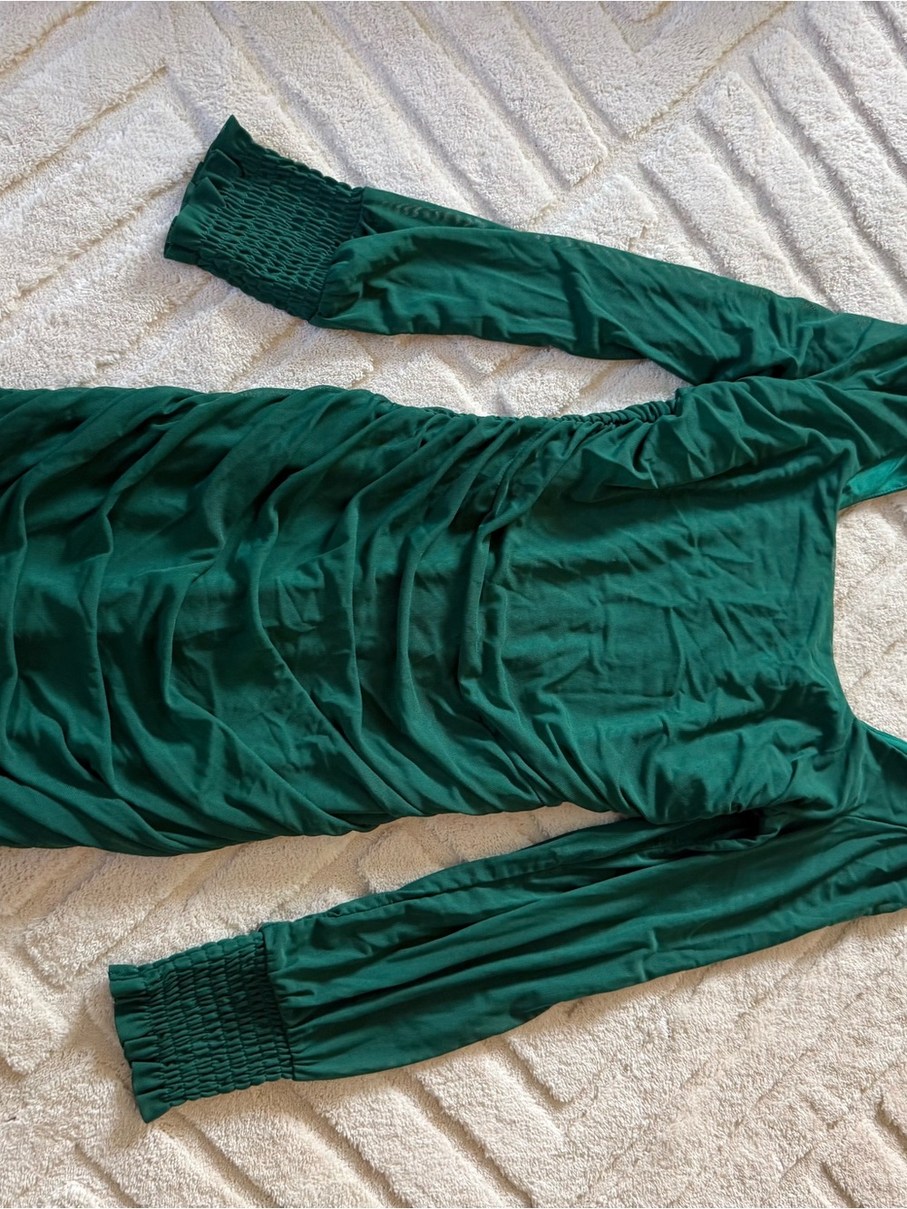 Long Sleeve Ruched Dress in Deep Green